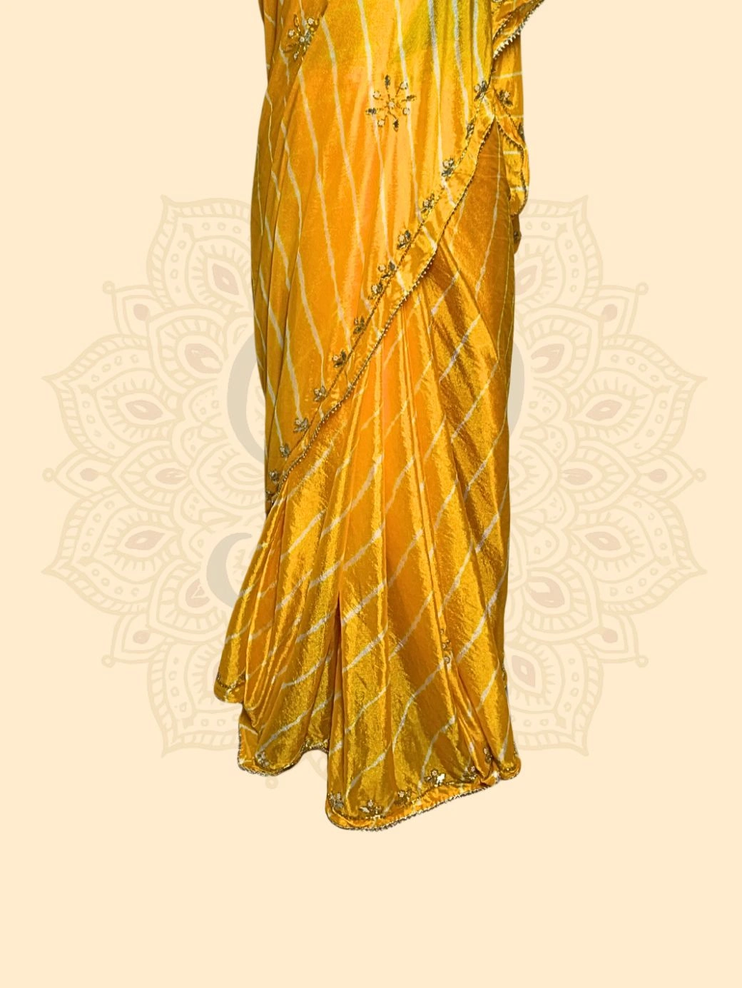 Leheriya Chinon Saree — Yellow - Image 3