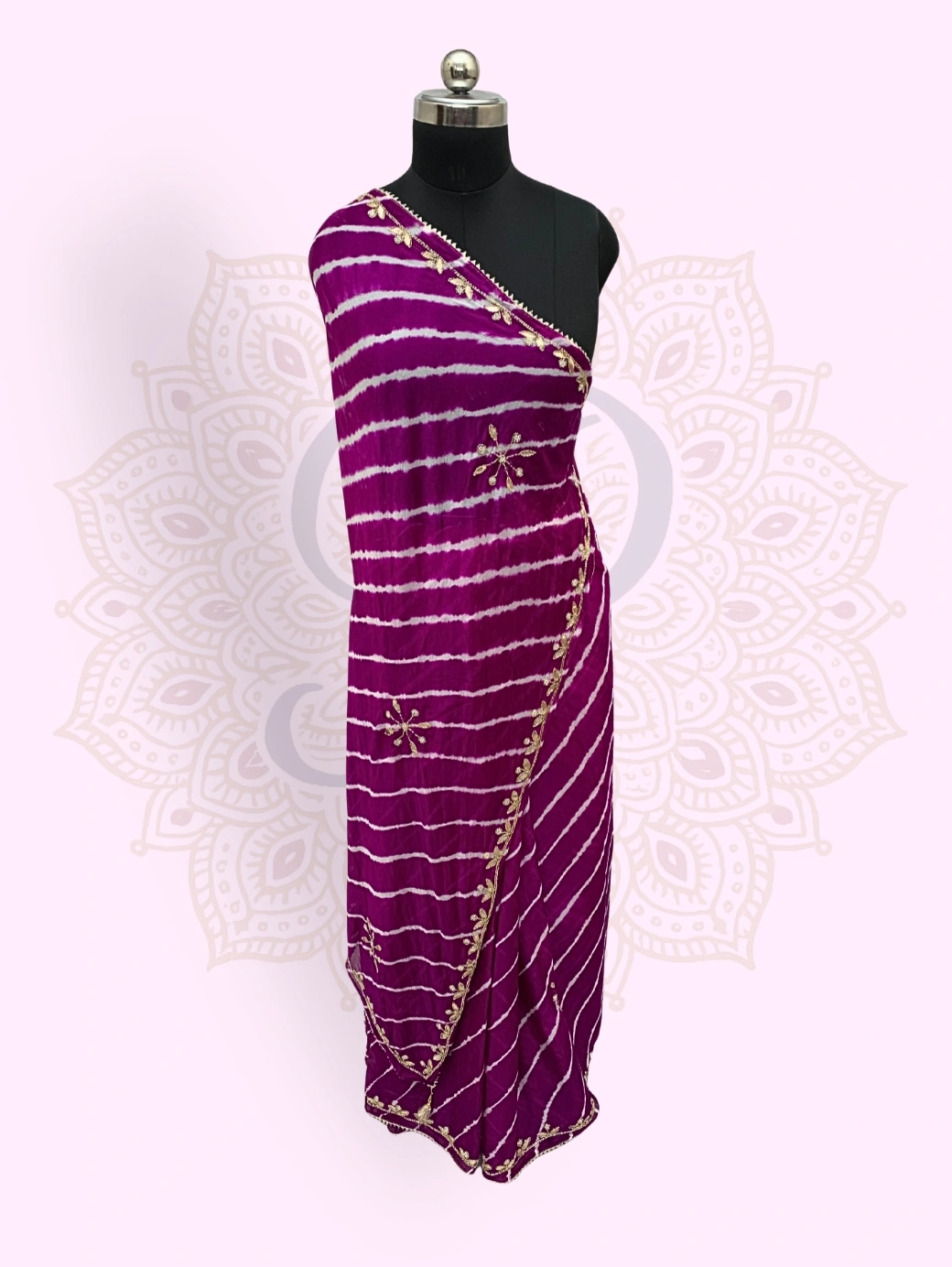 Leheriya Chinon Saree — Purple