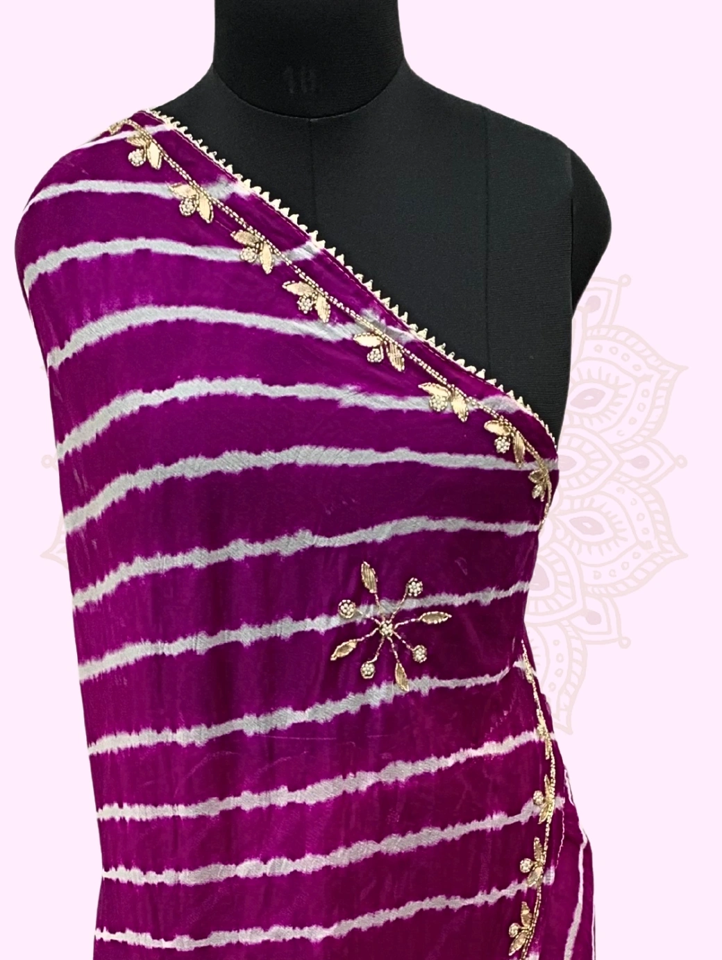 Leheriya Chinon Saree — Purple - Image 2