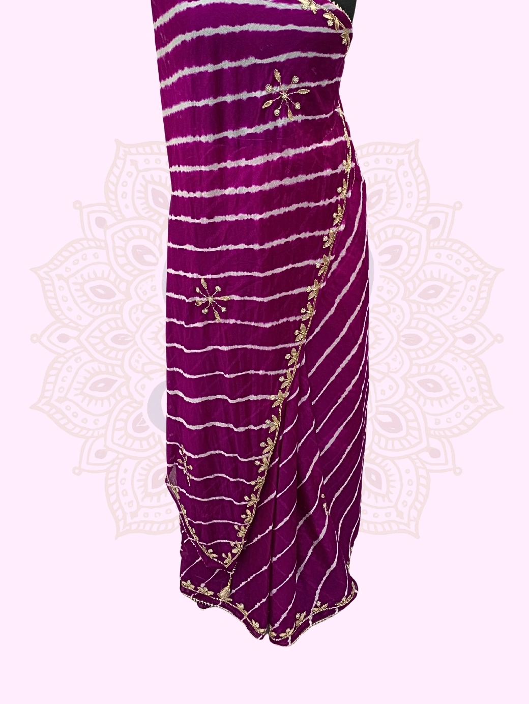 Leheriya Chinon Saree — Purple - Image 3