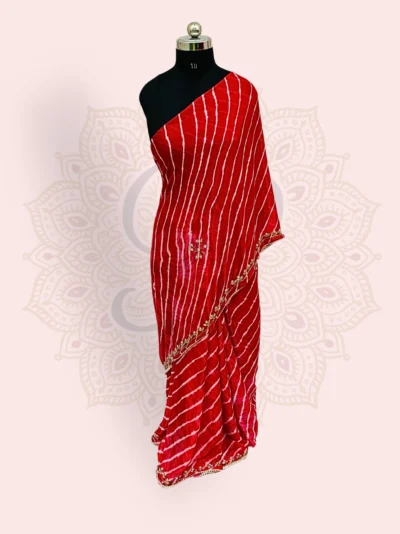 Leheriya Chinon Saree — Red