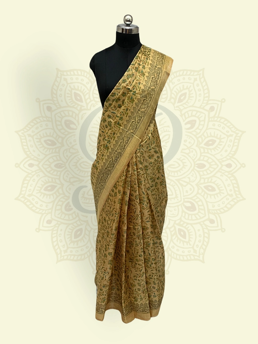 Bhagalpuri Silk (Handblock Floral Border) - Dark Yellow