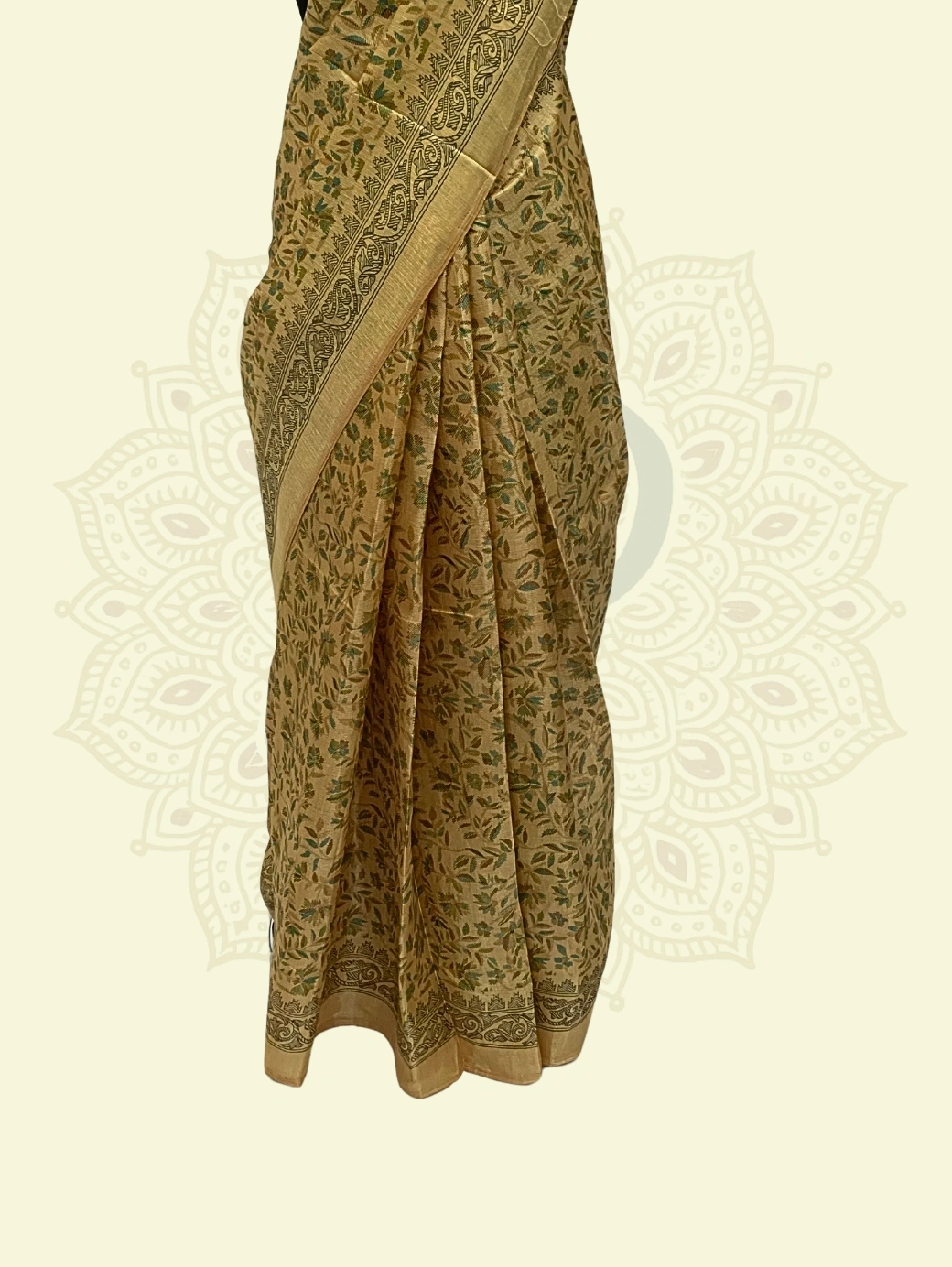 Bhagalpuri Silk (Handblock Floral Border) - Dark Yellow - Image 3