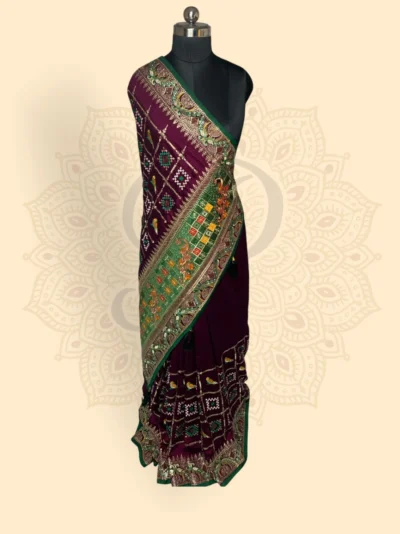 Rajwadi Zari Patola Peacock Motif (Silk) Purple