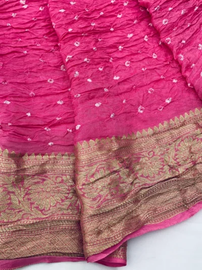 Modal Silk — Bandhej Charak Modal Pink Silk Saree