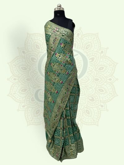 Banarasi Gajji Silk Green kutchi Saree
