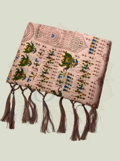 Satin Mulberry Silk — Pink Warli Art