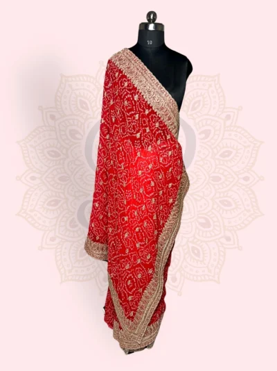 Georgette— Heavy Zari Border (Red)