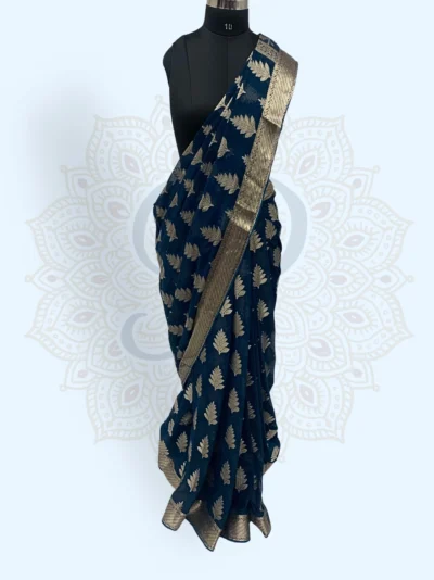 Georgette— Sunflower Choti Buti Zari Work Blue