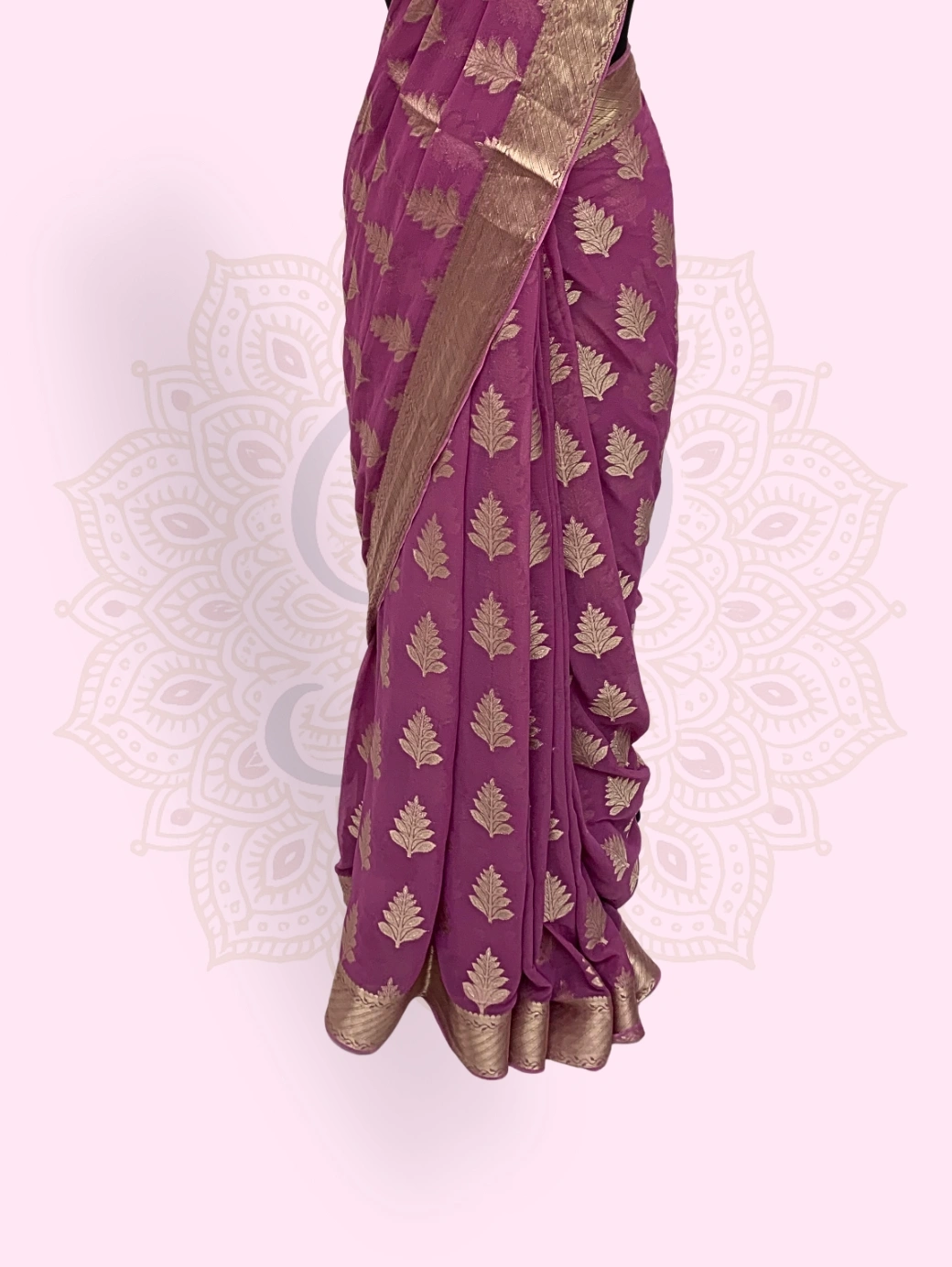 Georgette— Sunflower Choti Buti Zari Work Purple - Image 3