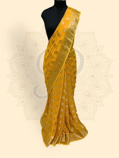 Georgette— Sunflower Choti Buti Zari Work (Yellow)