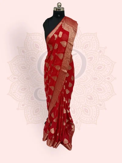 Georgette— Sunflower Choti Buti Zari Work Red