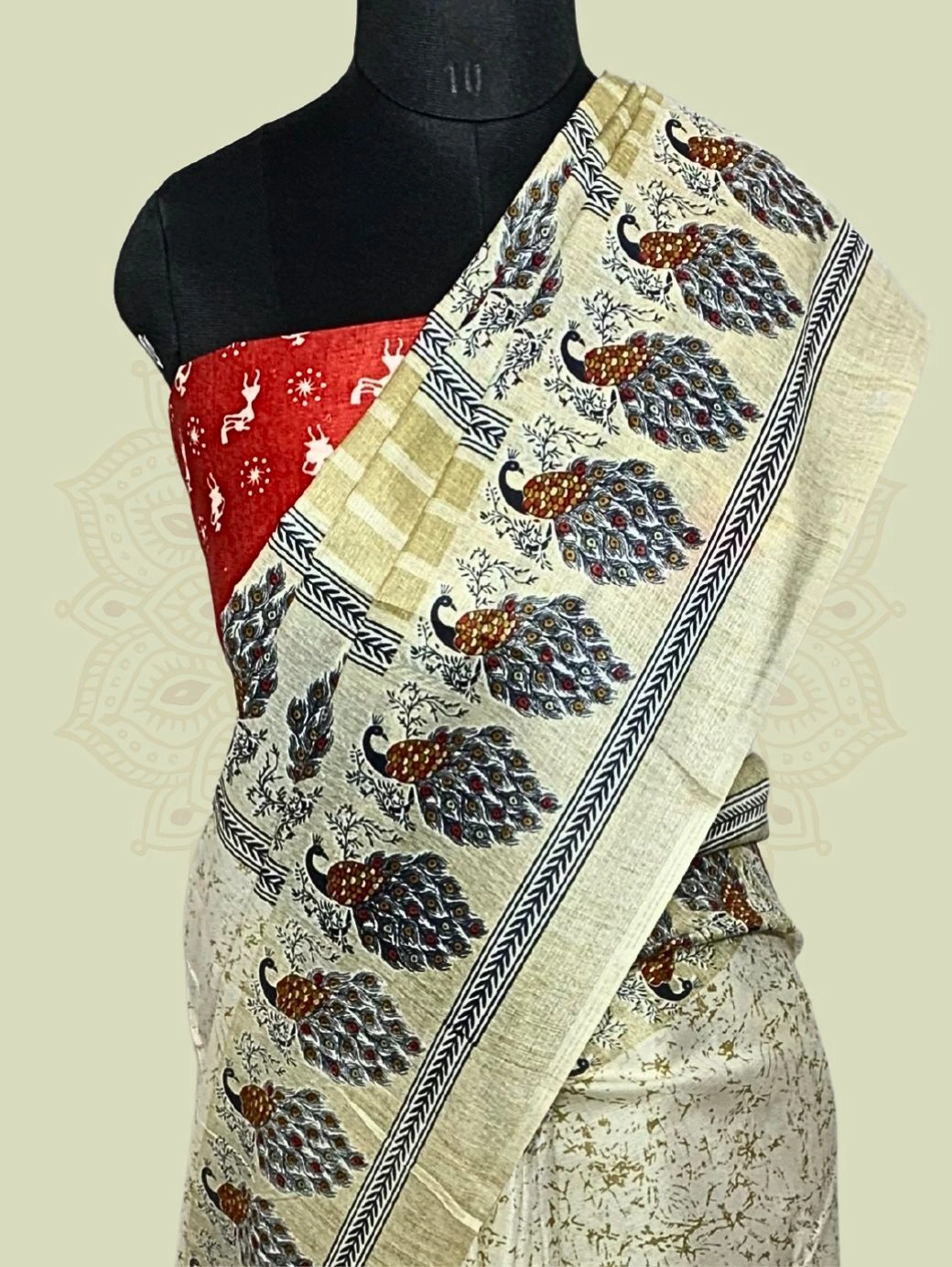 Maheshwari Silk — Peacock (Beige) - Image 2