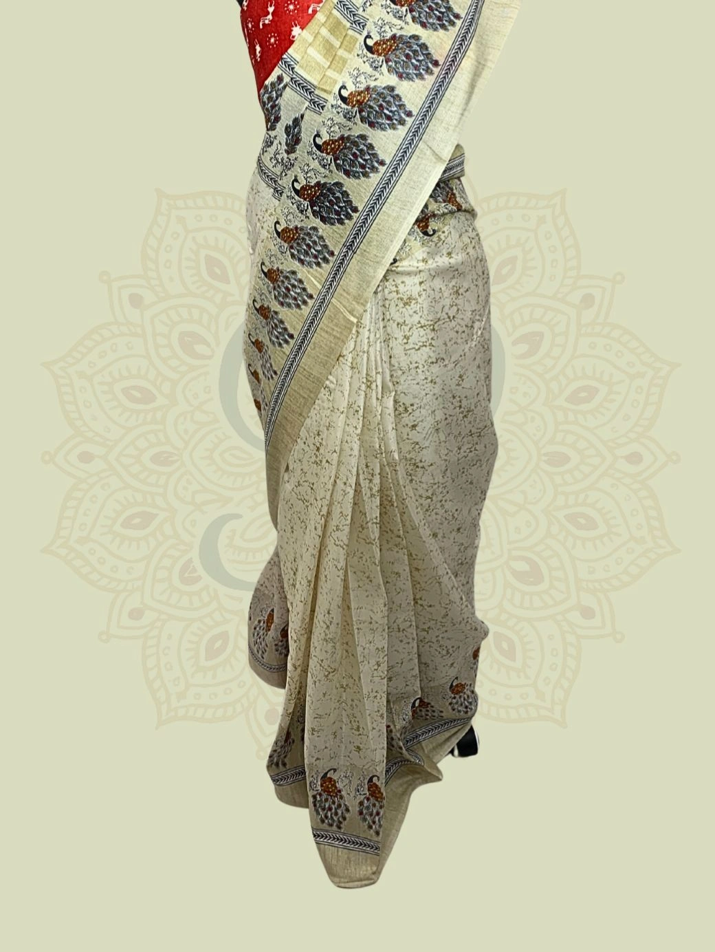 Maheshwari Silk — Peacock (Beige) - Image 3