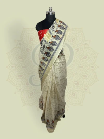 Maheshwari Silk — Peacock (Beige)
