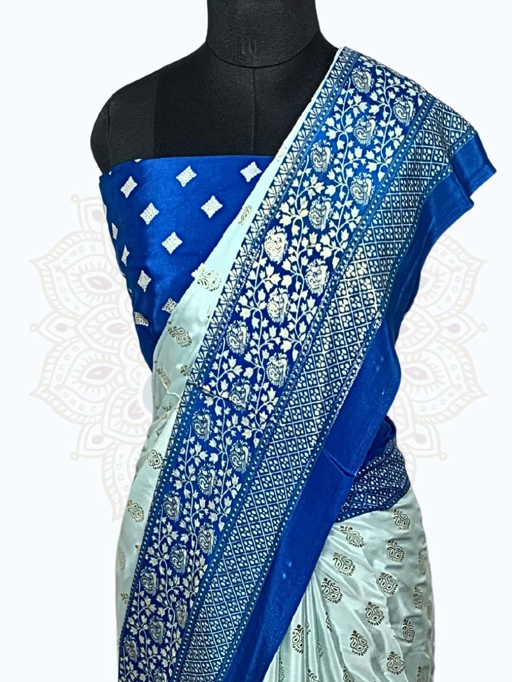 Maharani Katan Silk Blue Zari Border - Image 2