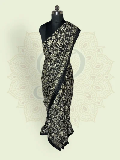 Maharani Katan Silk Royal Black Zari Border