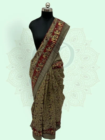Pahirawa Pattu (Silk) — Temple Zari & Motifs (Red)