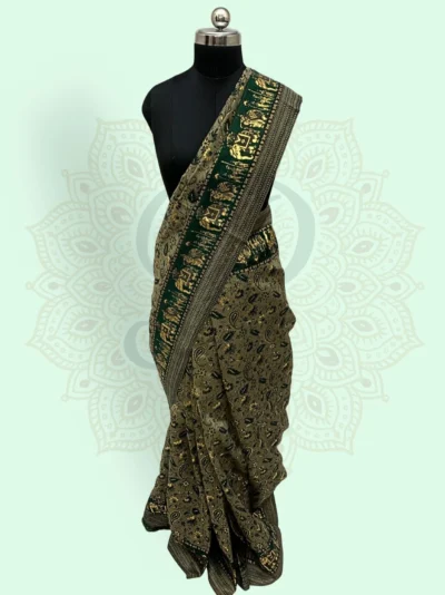 Pahirawa Pattu (Silk) - Temple Zari & Motifs ( Green )