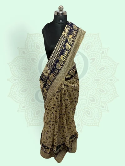 Pahirawa Pattu (Silk) — Temple Zari & Motifs (Blue)