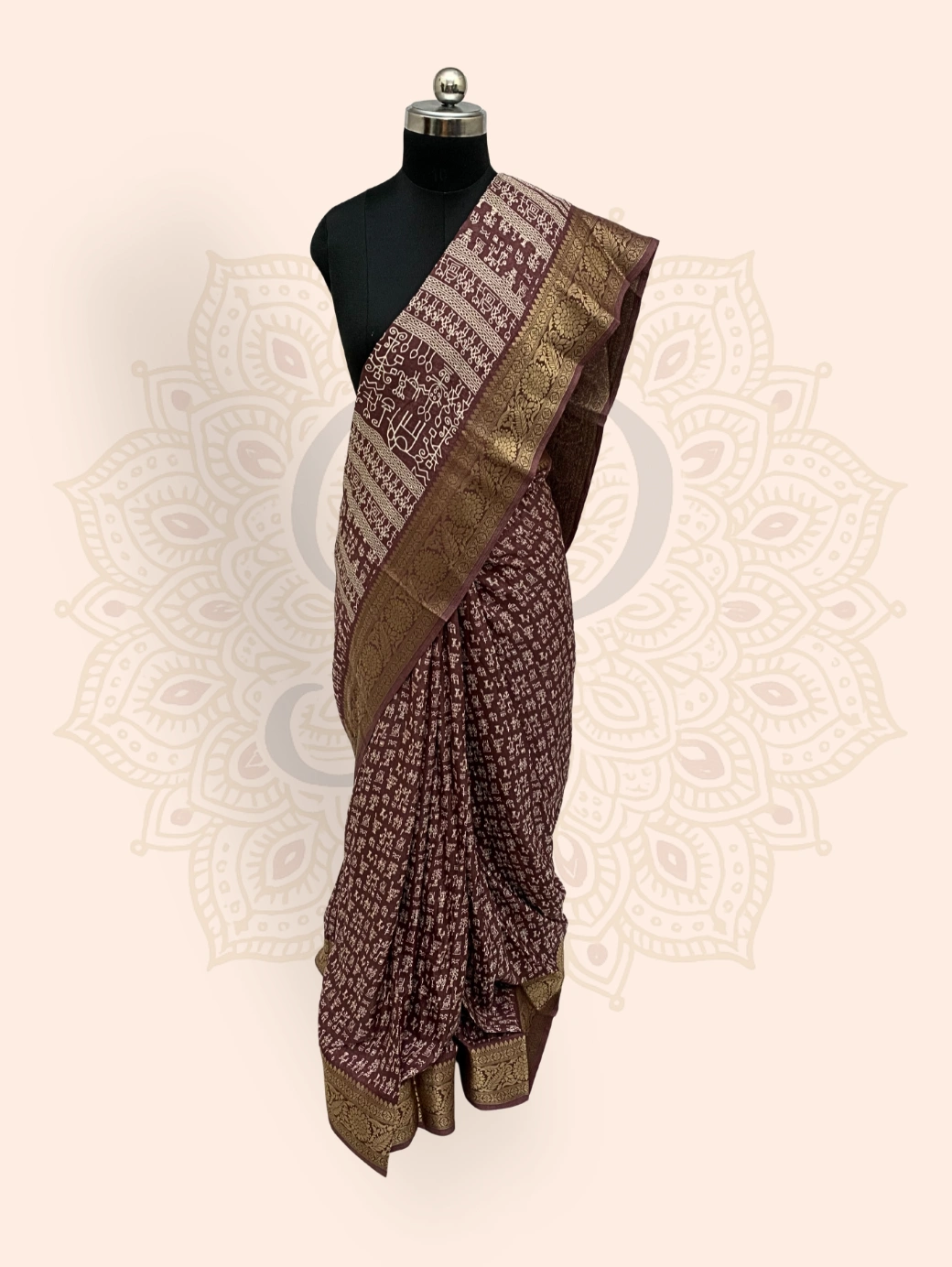 Warli Art (Cotton Silk, Zari Border ) — Purple