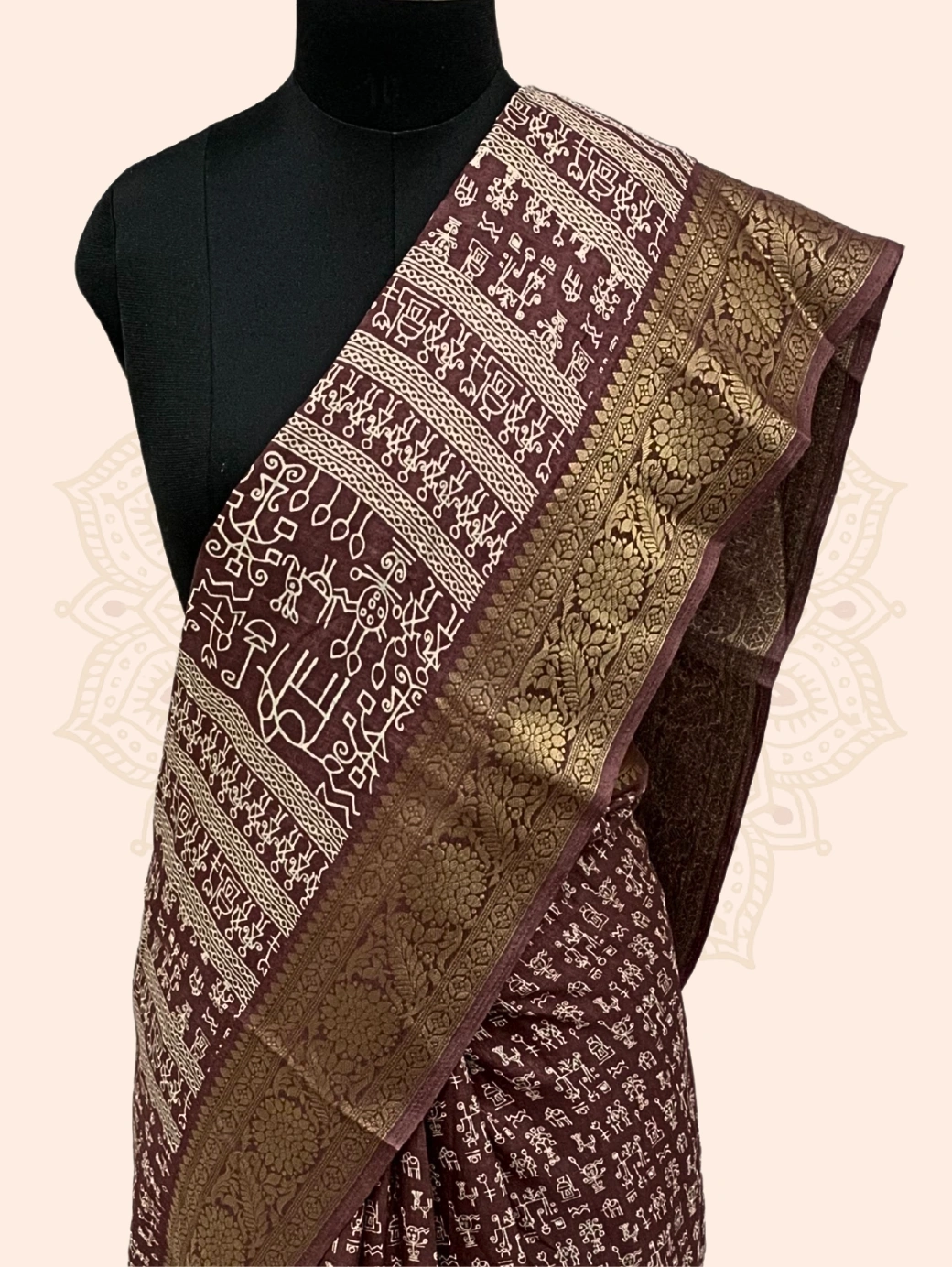 Warli Art (Cotton Silk, Zari Border ) — Purple - Image 2