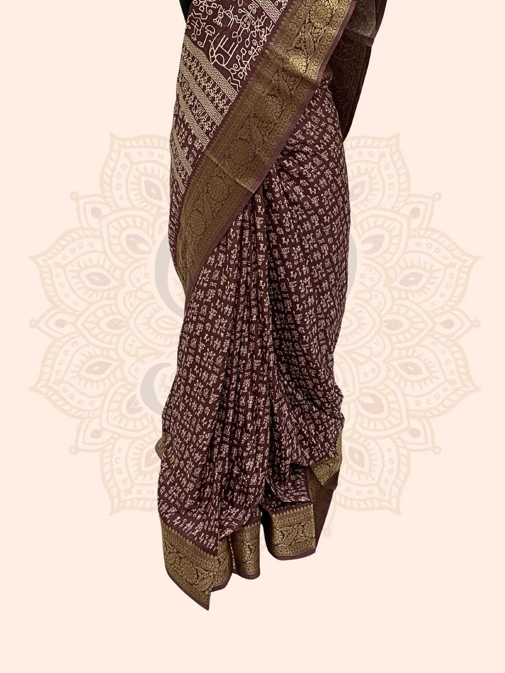 Warli Art (Cotton Silk, Zari Border ) — Purple - Image 3