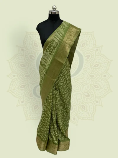 Warli Art (Cotton Silk, Zari Border ) — Green