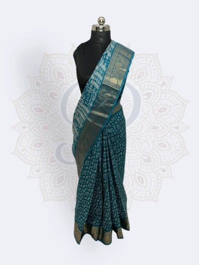Warli Art (Cotton Silk, Zari Border ) — Blue