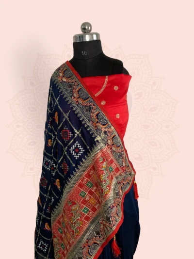 Rajwadi Zari Patola Peacock Motif (Silk) Blue