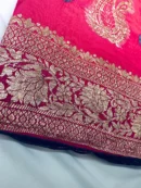 Zari Work — Dola Silk Bandhej Zari Buta Saree Pink (Gulti Keri)