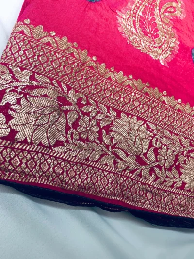 Zari Work — Dola Silk Bandhej Zari Buta Saree Pink (Gulti Keri)