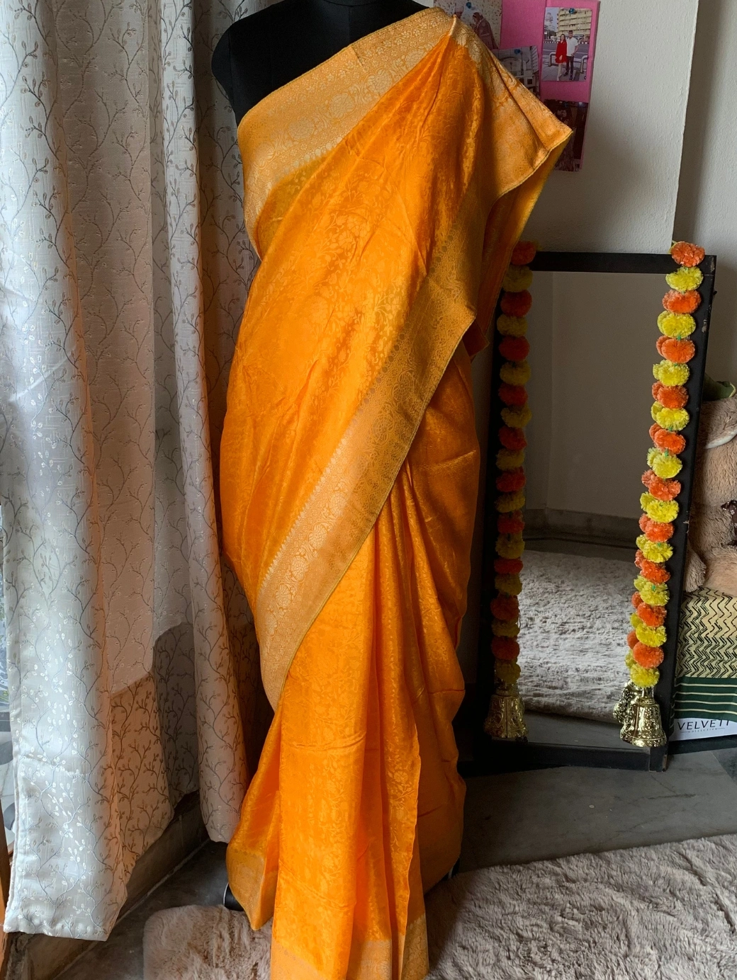 Banarasi Jacquard — Mustard Zari Border (Yellow)