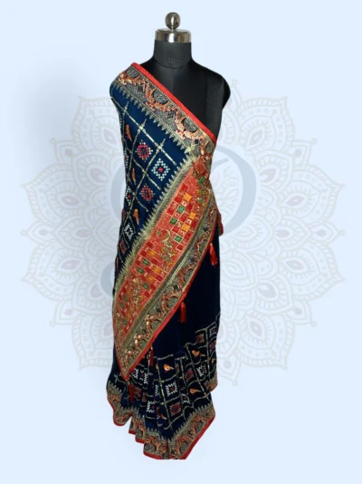 Rajwadi Zari Patola Peacock Motif (Silk) Blue