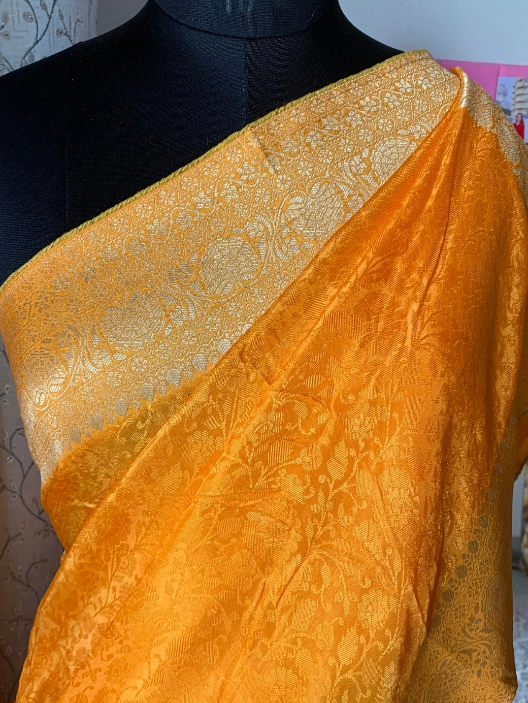 Banarasi Jacquard — Mustard Zari Border (Yellow) - Image 2