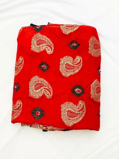 Zari Work — Dola Silk Bandhej Zari Buta Saree Red (Gulti Keri)